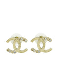 Chanel Shiny Light Gold Finish CC w/Crystal Stud Earrings