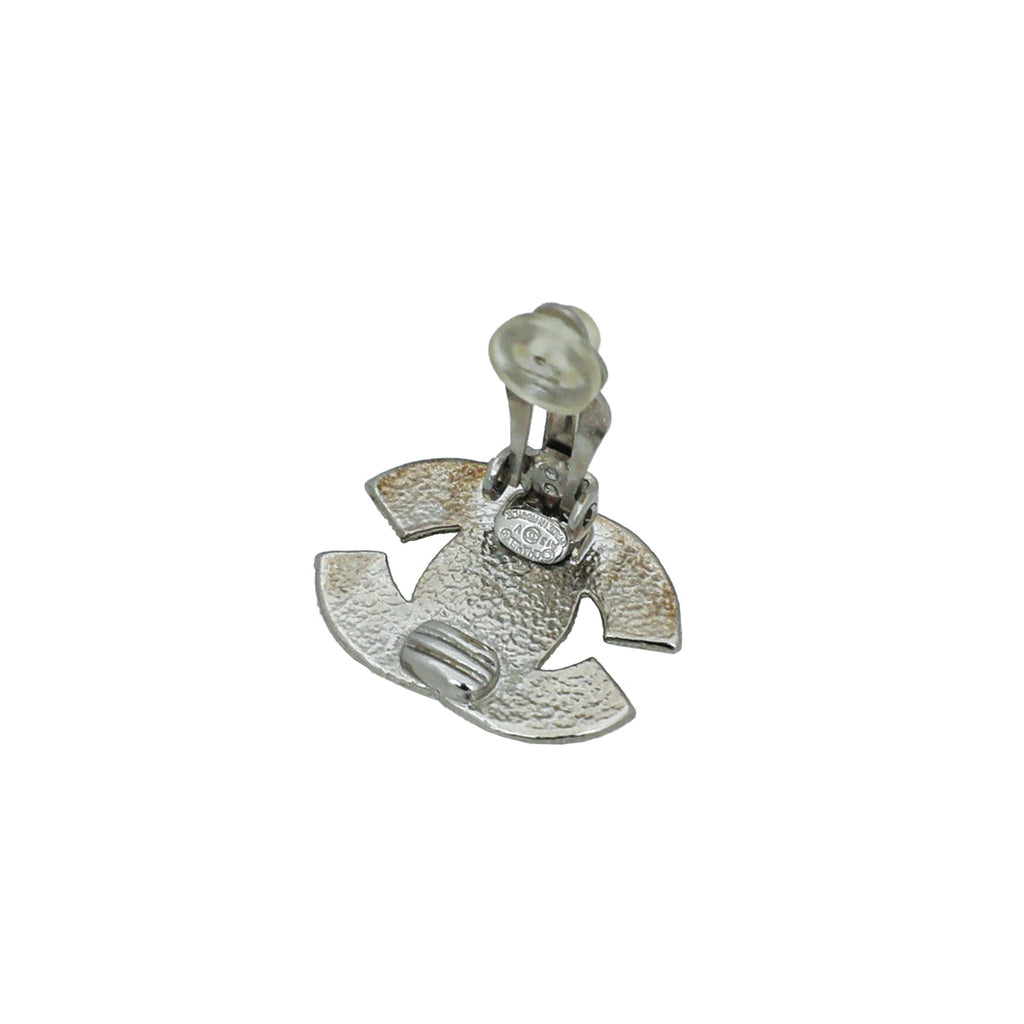 Chanel White CC Crystal Clip On Earrings