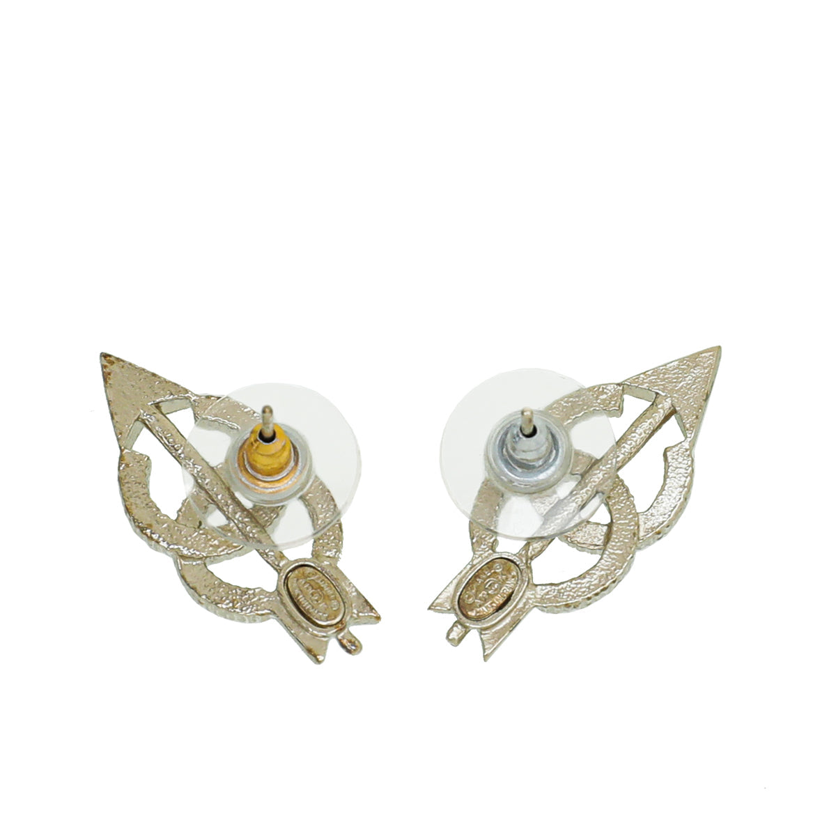 Chanel Light Gold CC Crystal Arrow Earrings