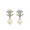 Chanel Gold CC Crystal Pearl Drop Earrings
