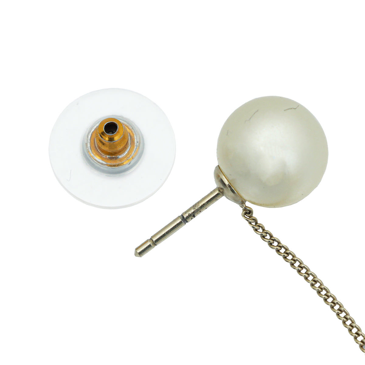 Chanel White CC Pearl Dangle Drop Earrings