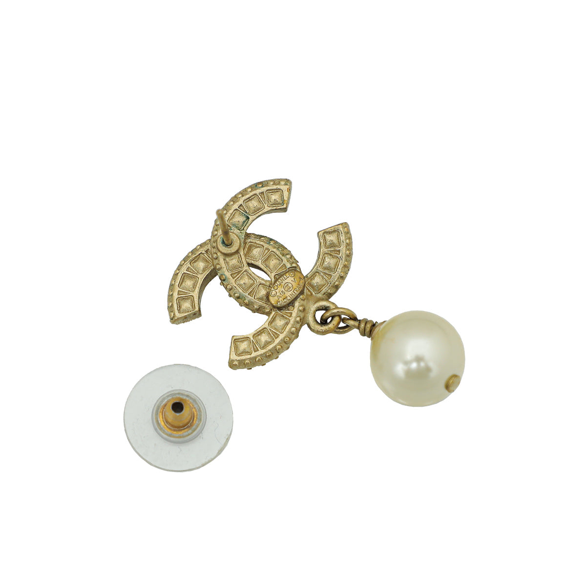 Chanel White CC Crystal Pearl Drop Earrings