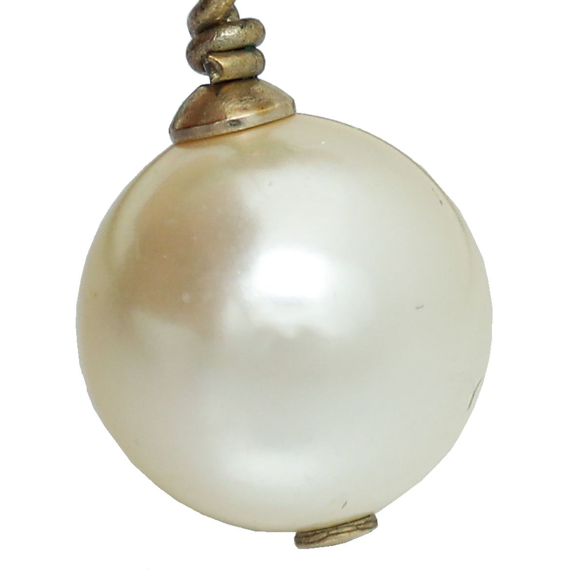 Chanel White CC Crystal Pearl Drop Earrings