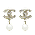 Chanel Gold CC Crystal Pearl Drop Earrings