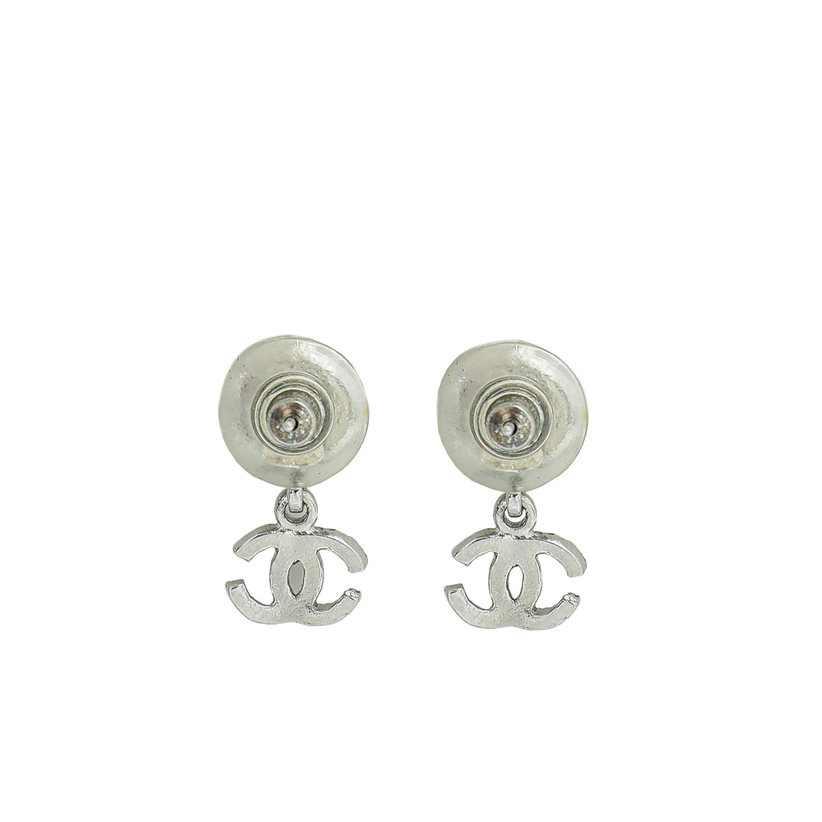 Chanel Silver CC Drop Flower Earrings