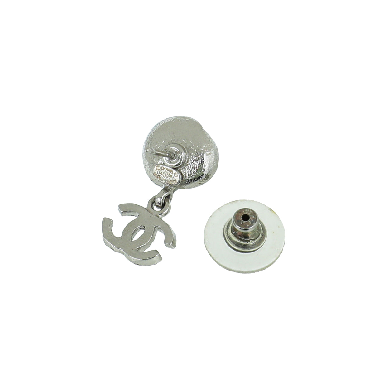 Chanel Silver CC Drop Flower Earrings