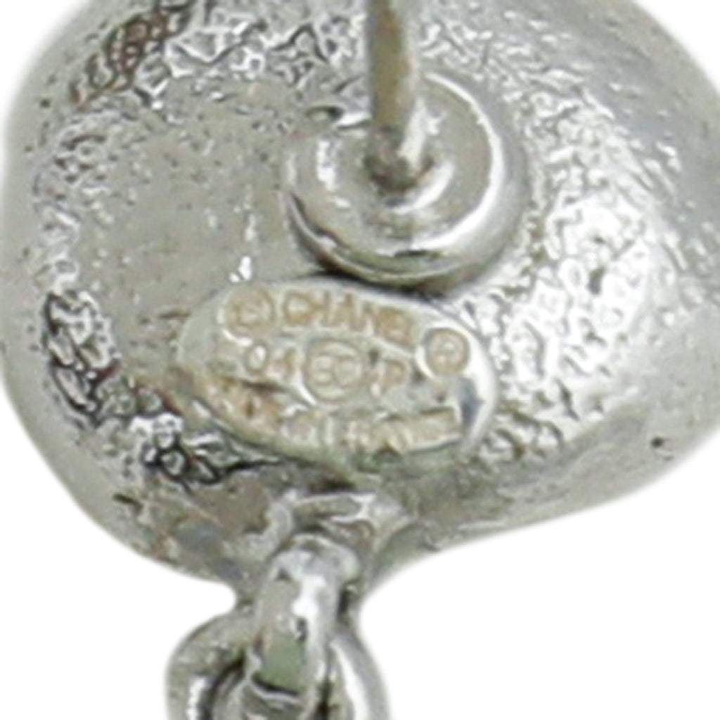 Chanel Silver CC Drop Flower Earrings