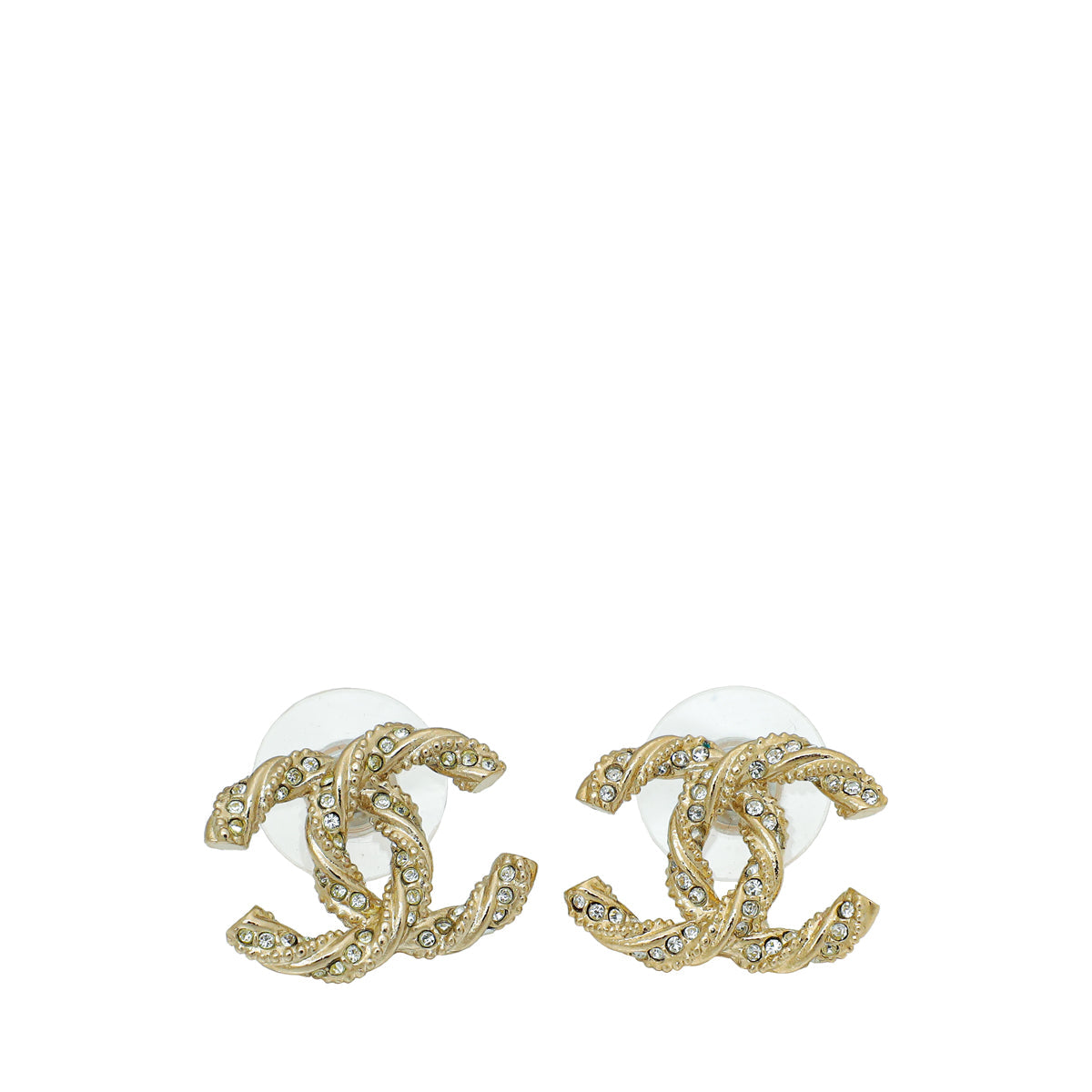 Chanel Gold CC Twisted Crystal Earrings