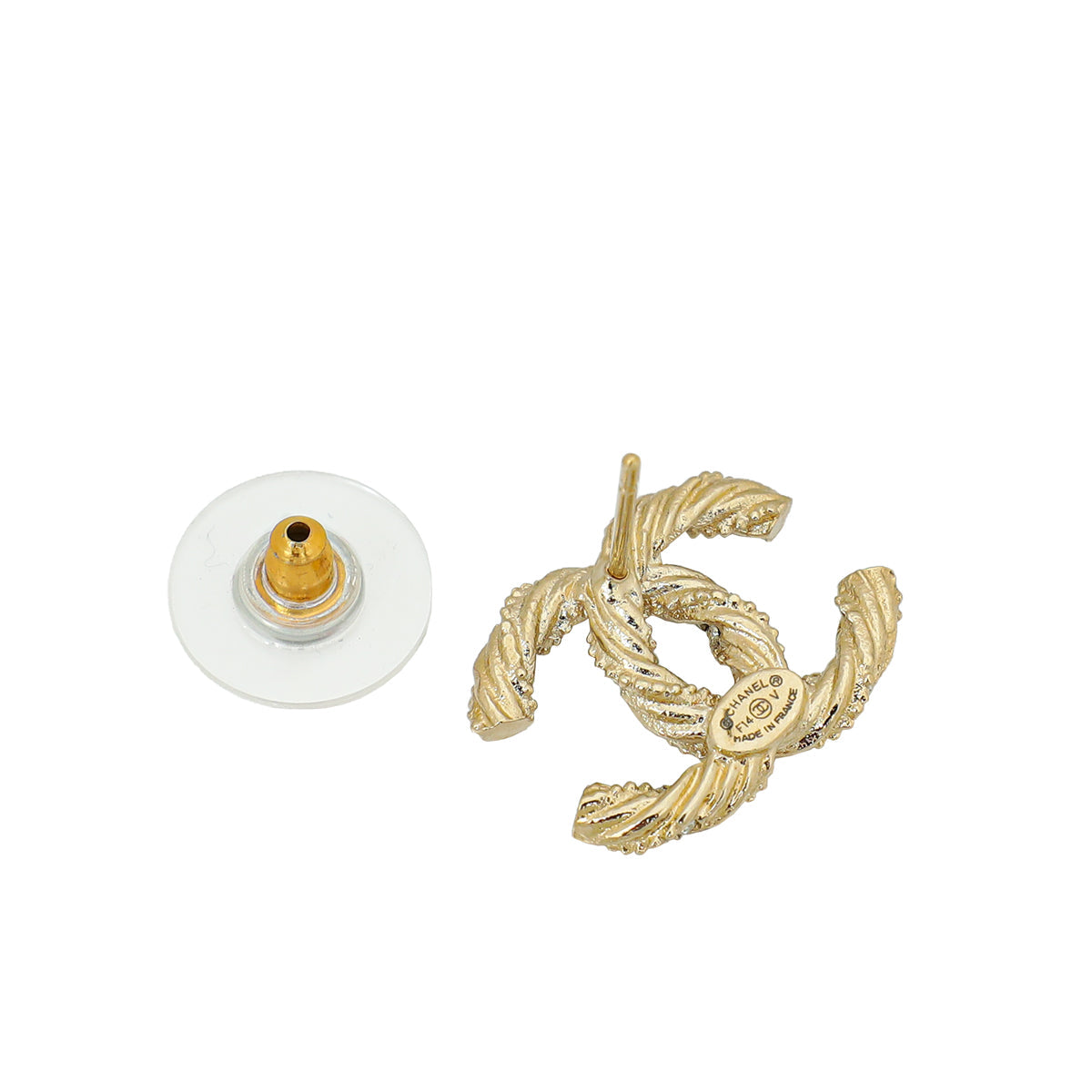 Chanel Gold CC Twisted Crystal Earrings