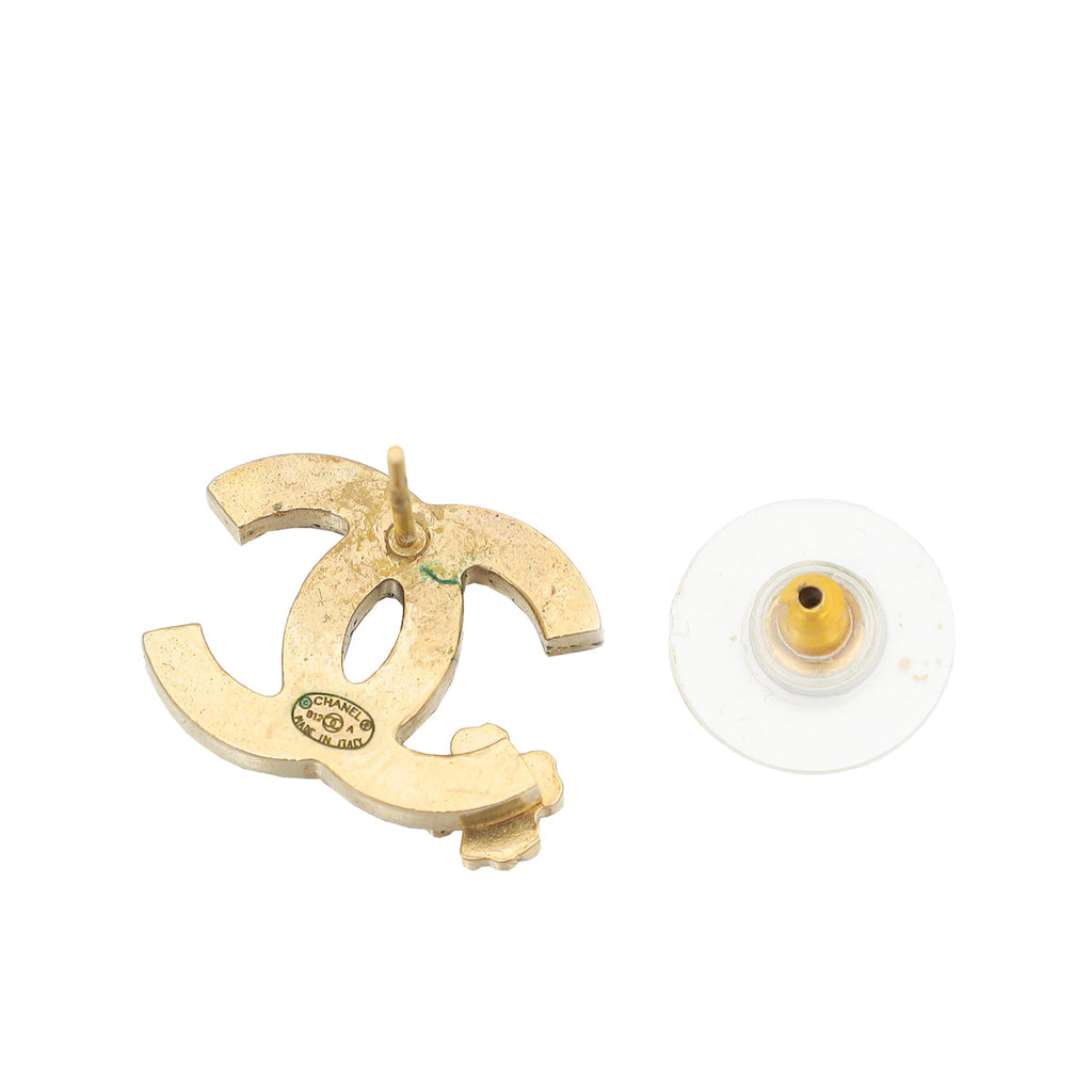 Chanel Black CC Enamel Earrings