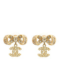 Chanel Gold Crystal CC Bow Drop Earrings
