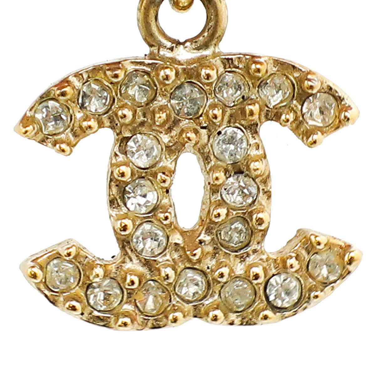 Chanel Gold Crystal CC Bow Drop Earrings