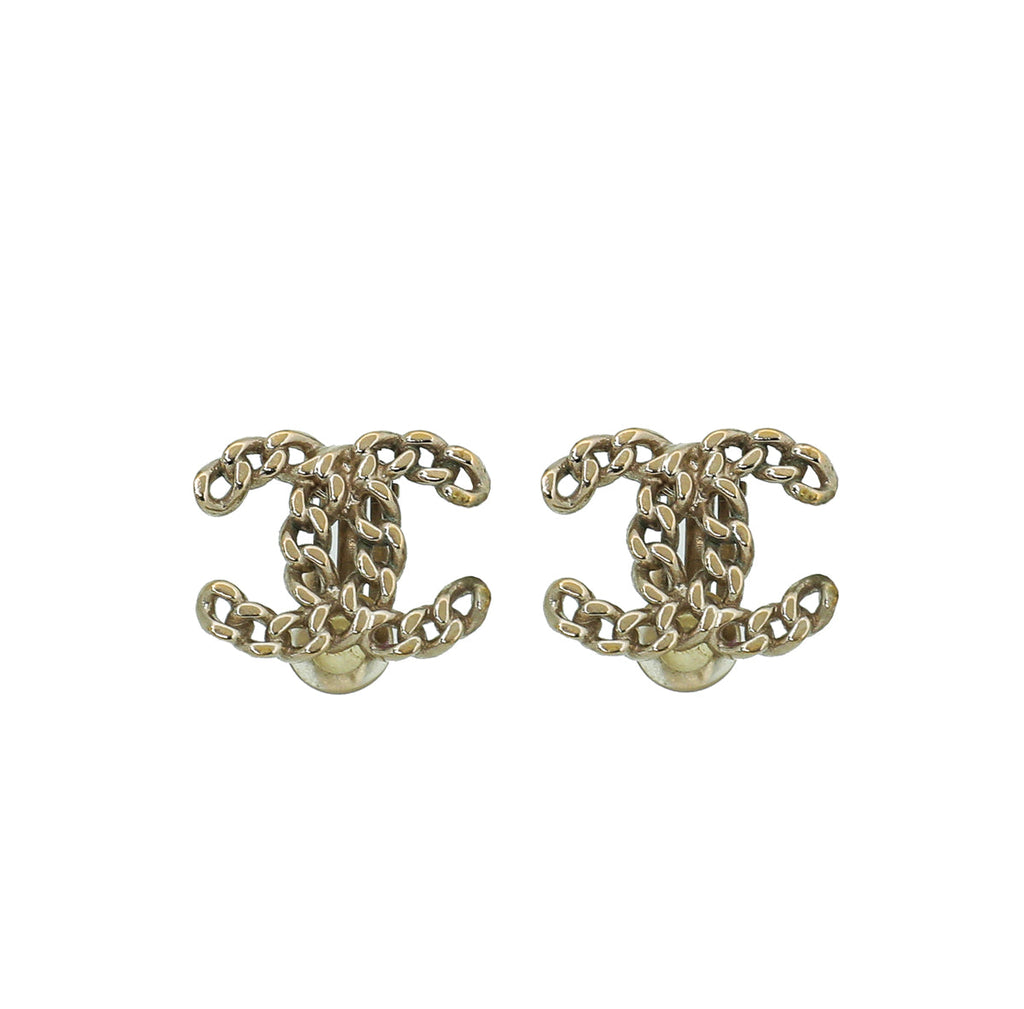 Chanel Light Gold Finish CC Chain Link Clip On Earrings