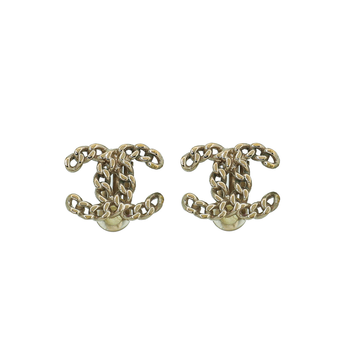 Chanel Light Gold Finish CC Chain Link Clip On Earrings