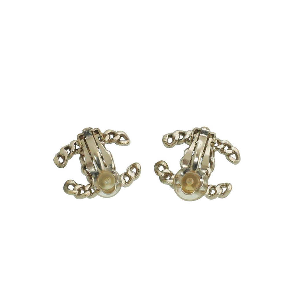 Chanel Light Gold Finish CC Chain Link Clip On Earrings