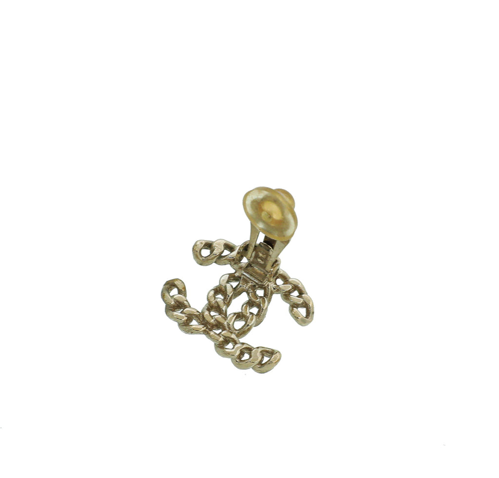 Chanel Light Gold Finish CC Chain Link Clip On Earrings