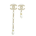 Chanel White CC Pearls Coronation Asymmetrical Earrings