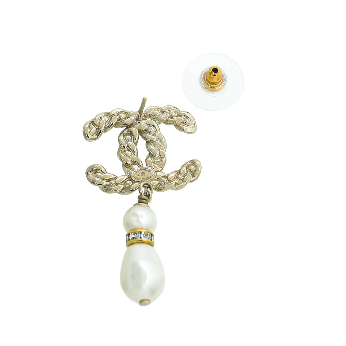 Chanel White CC Pearls Coronation Asymmetrical Earrings