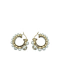 Chanel White CC Faux Pearl Hoop Earrings