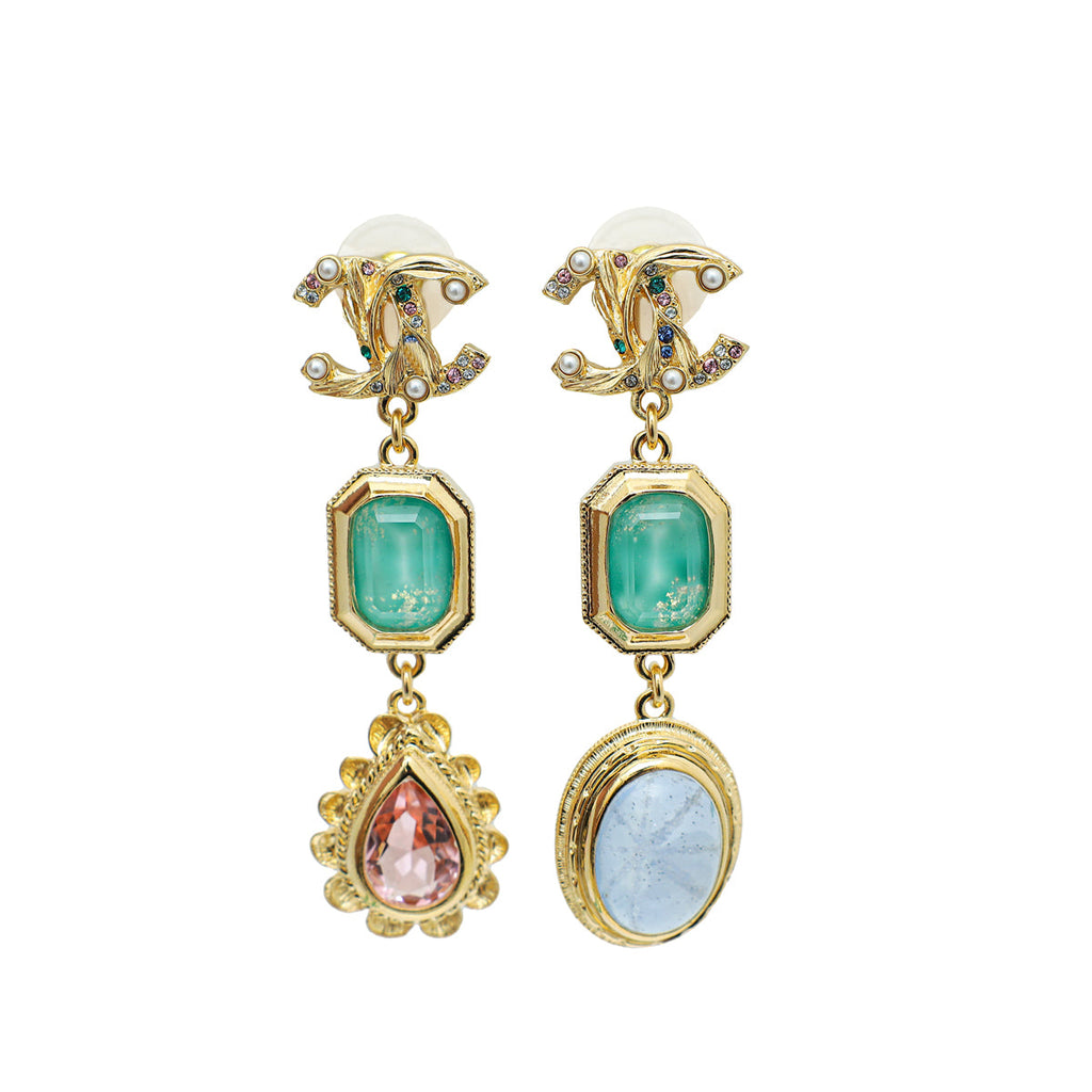 Chanel Tricolor CC Gripoix Drop Earrings