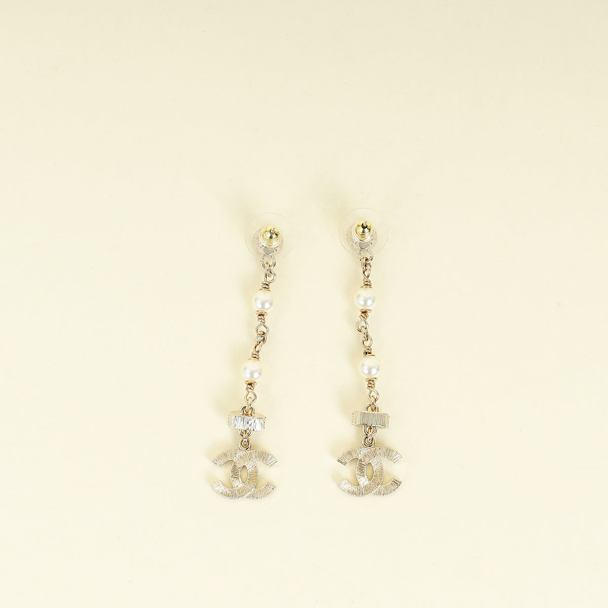Chanel Gold CC Pearl Crystal Long Drop Earrings