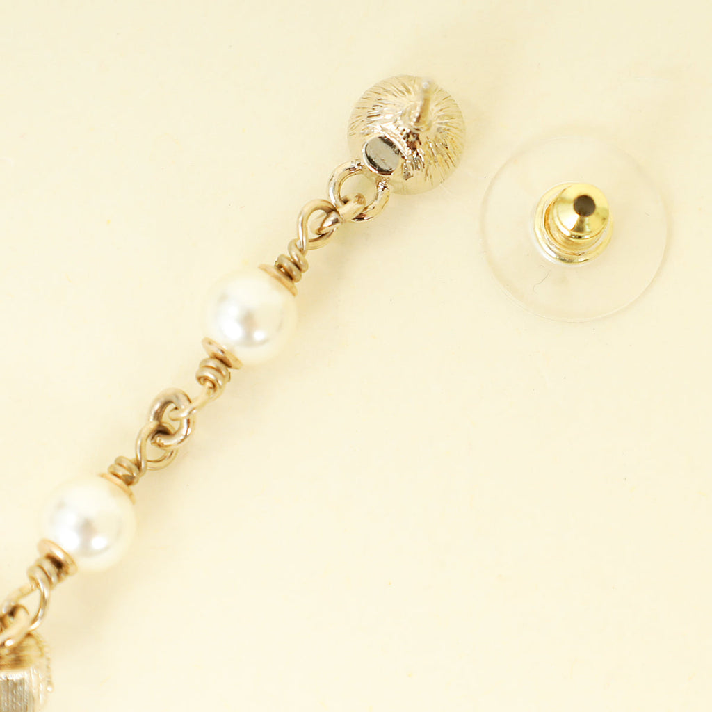 Chanel Gold CC Pearl Crystal Long Drop Earrings