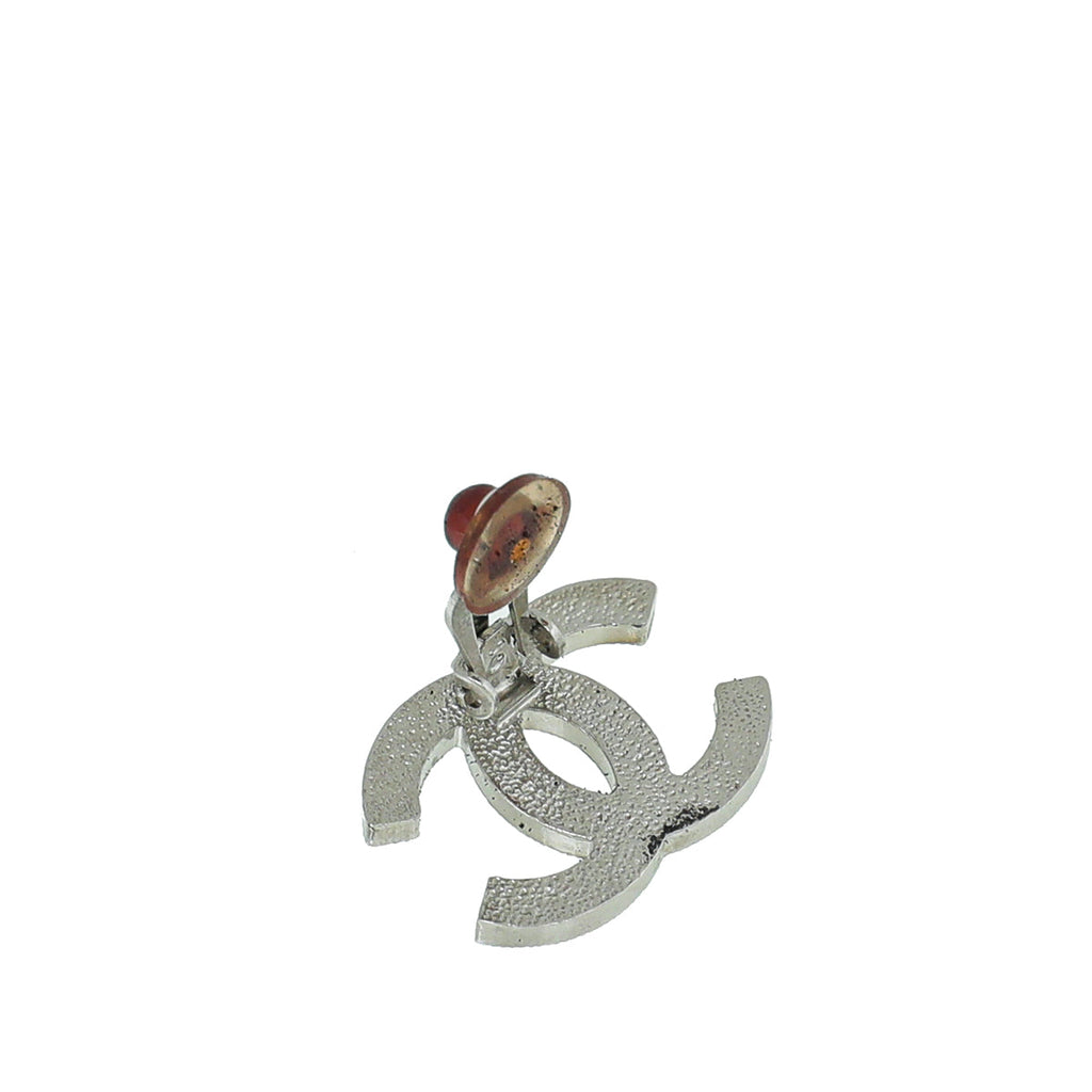 Chanel Silver CC Crystal Clip Earrings