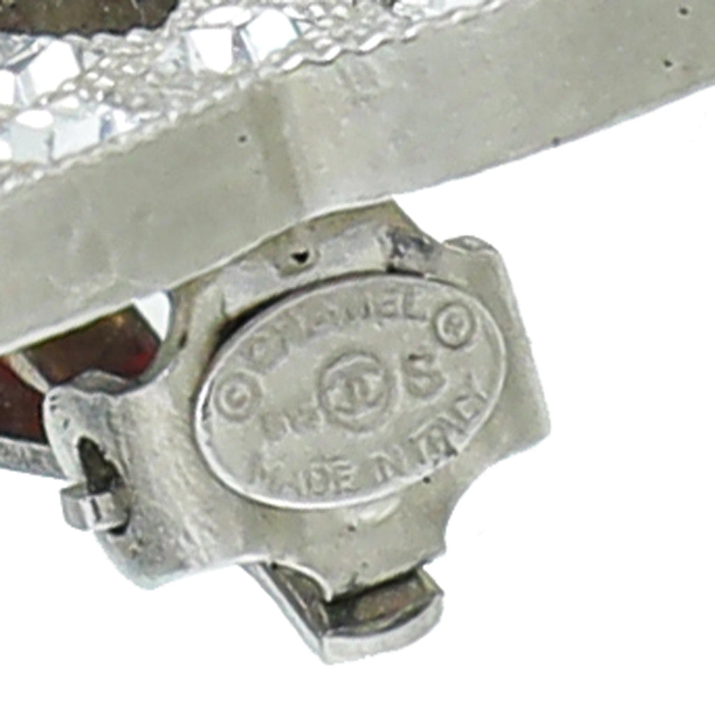 Chanel Silver CC Crystal Clip Earrings