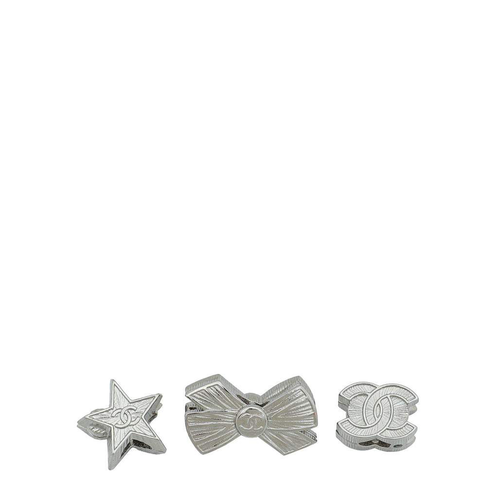 Chanel Silver CC-Bow-Star Hair Charms