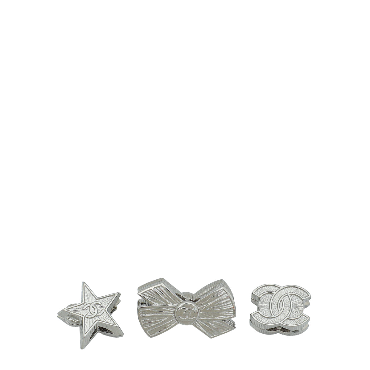 Chanel Silver CC-Bow-Star Hair Charms