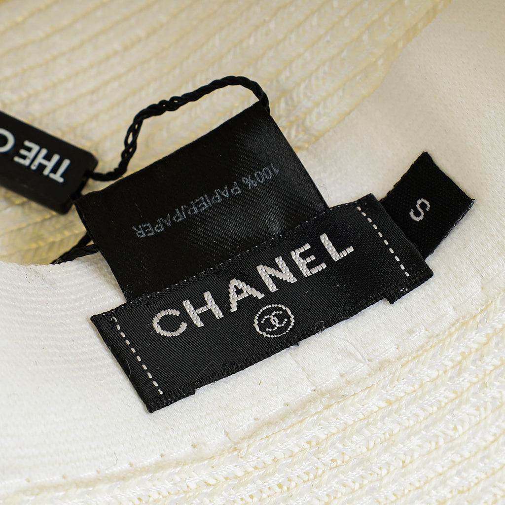 Chanel Ivory CC Straw Wide Sun Hat