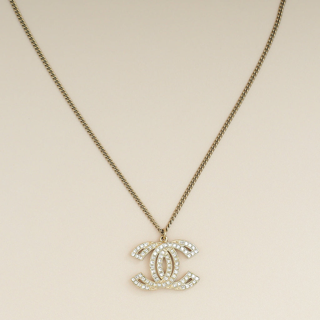 Chanel Gold CC Crystal Pendant Necklace