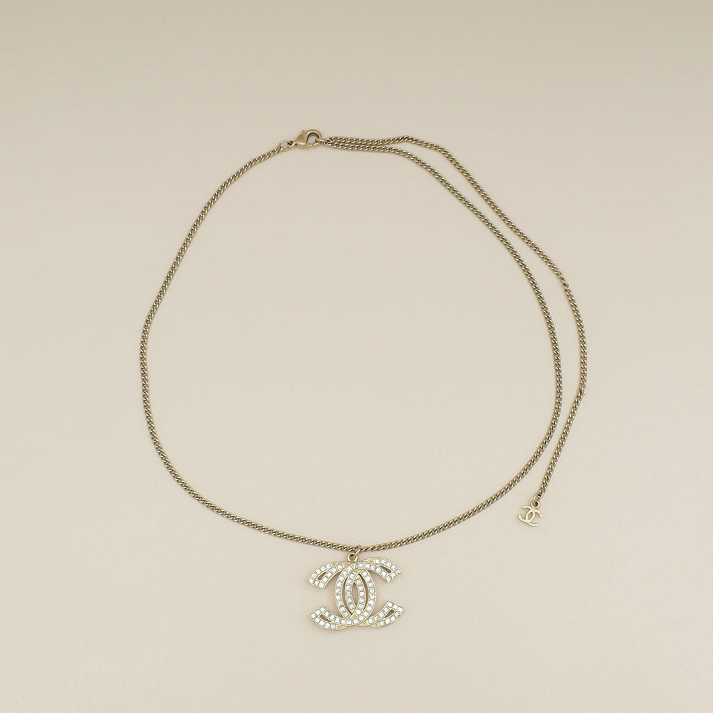 Chanel Gold CC Crystal Pendant Necklace