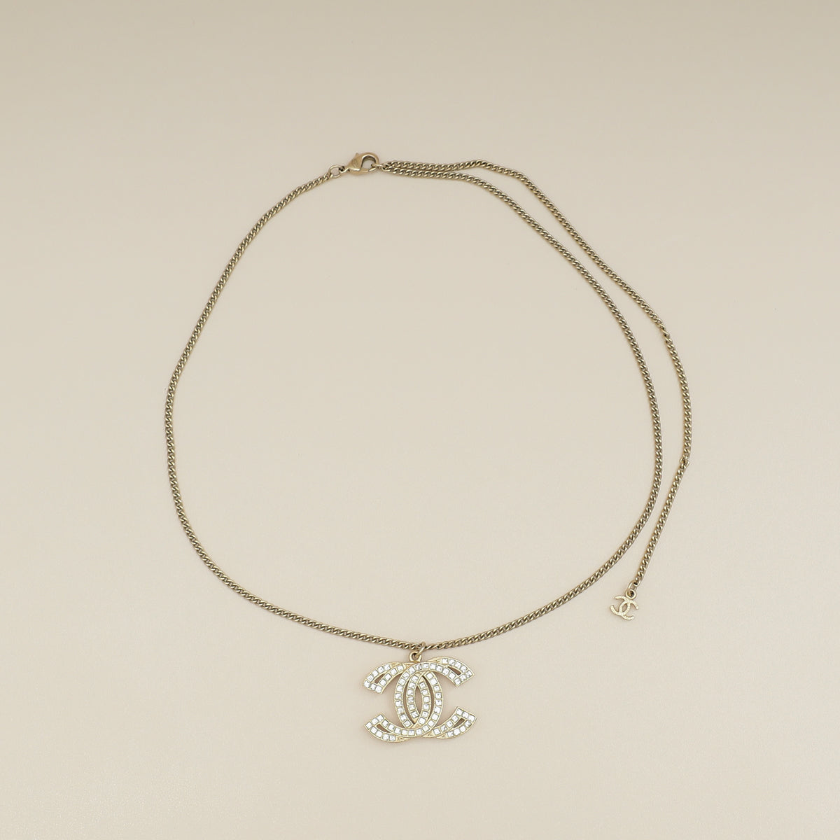 Chanel Gold CC Crystal Pendant Necklace