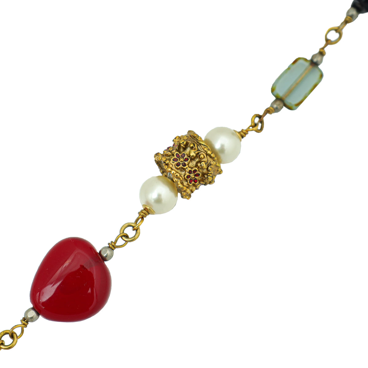 Chanel Ivory Multicolor CC Pearl Stones Long Necklace