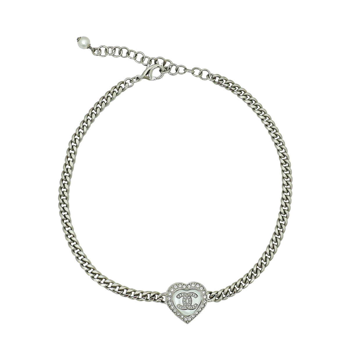 Chanel White CC Heart Chain Choker