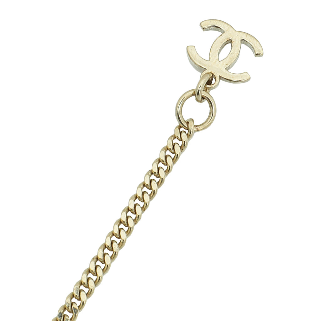 Chanel Gold Tone CC Pearl Crystal Pendant Necklace