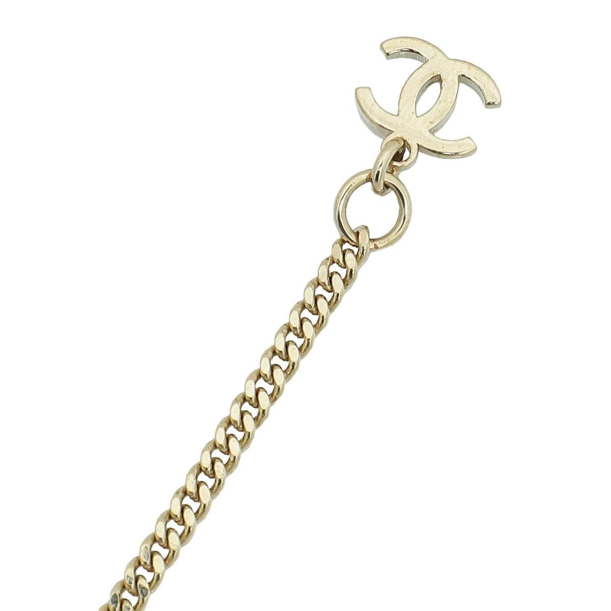 Chanel Gold Tone CC Pearl Crystal Pendant Necklace