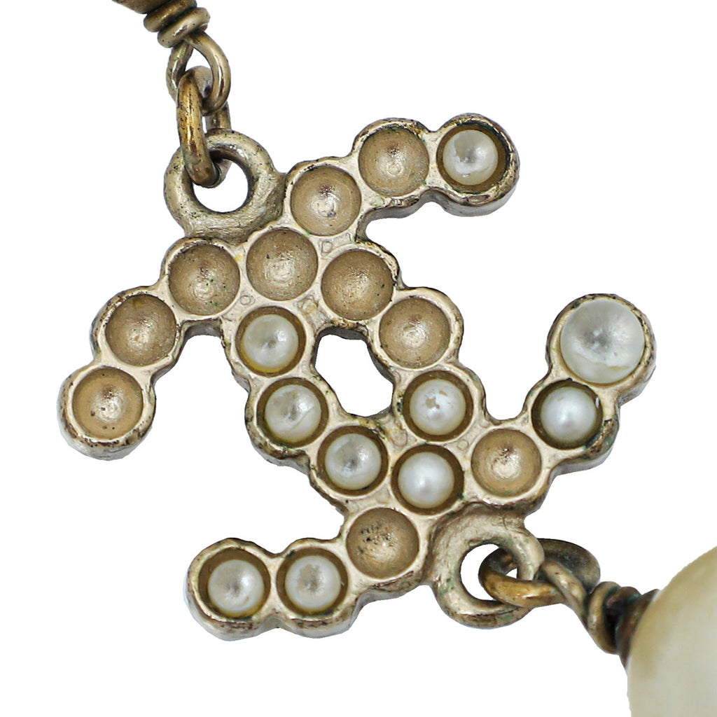 Chanel White CC Pearl Long Necklace