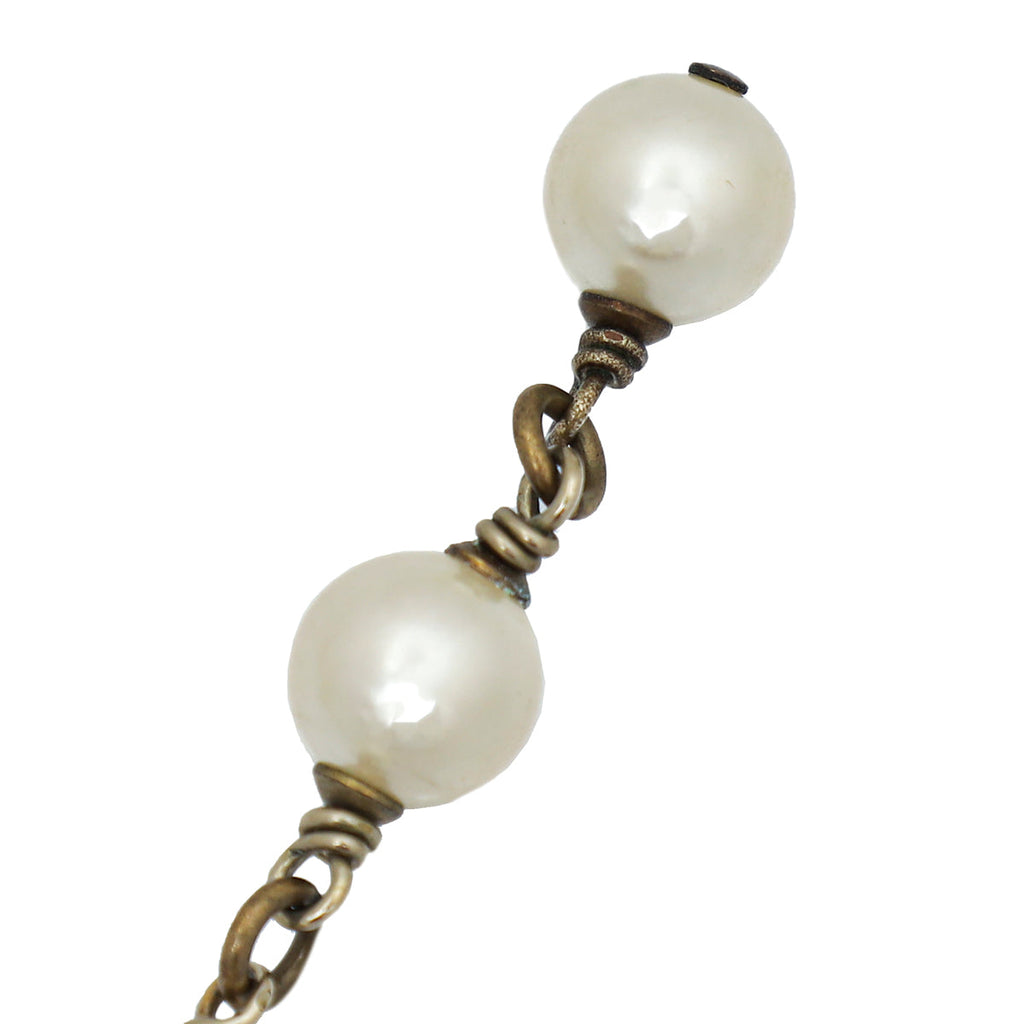 Chanel White CC Pearl Long Necklace