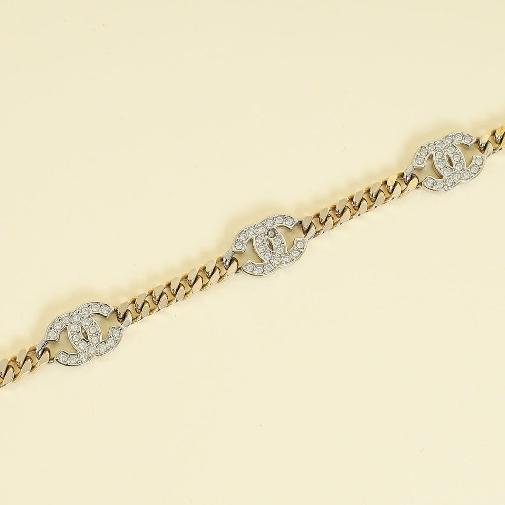 Chanel CC Choker Crystal Two Tone Necklace