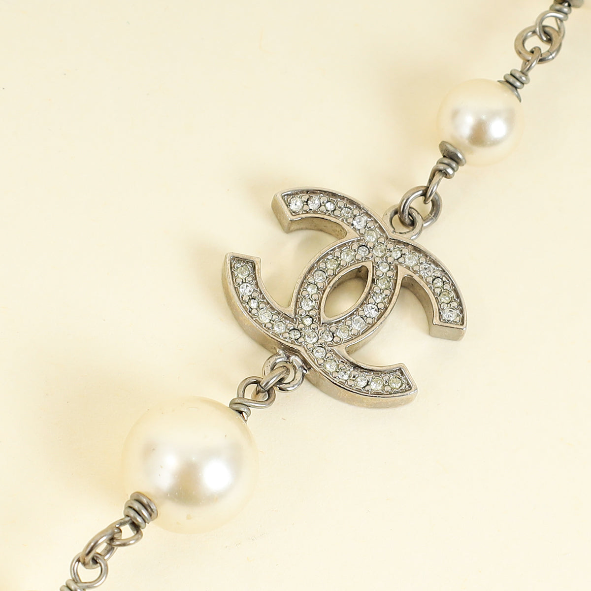 Chanel Ivory CC Crystal Pearl Long Necklace
