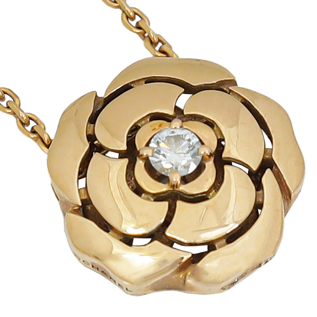Chanel 18K Rose Gold Diamond Extrait de Camélia Necklace