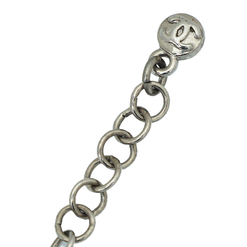 Chanel Silver CC Cluster Crystal Pendant Necklace