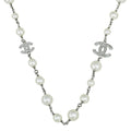 Chanel Silver CC Crystal Pearl Necklace