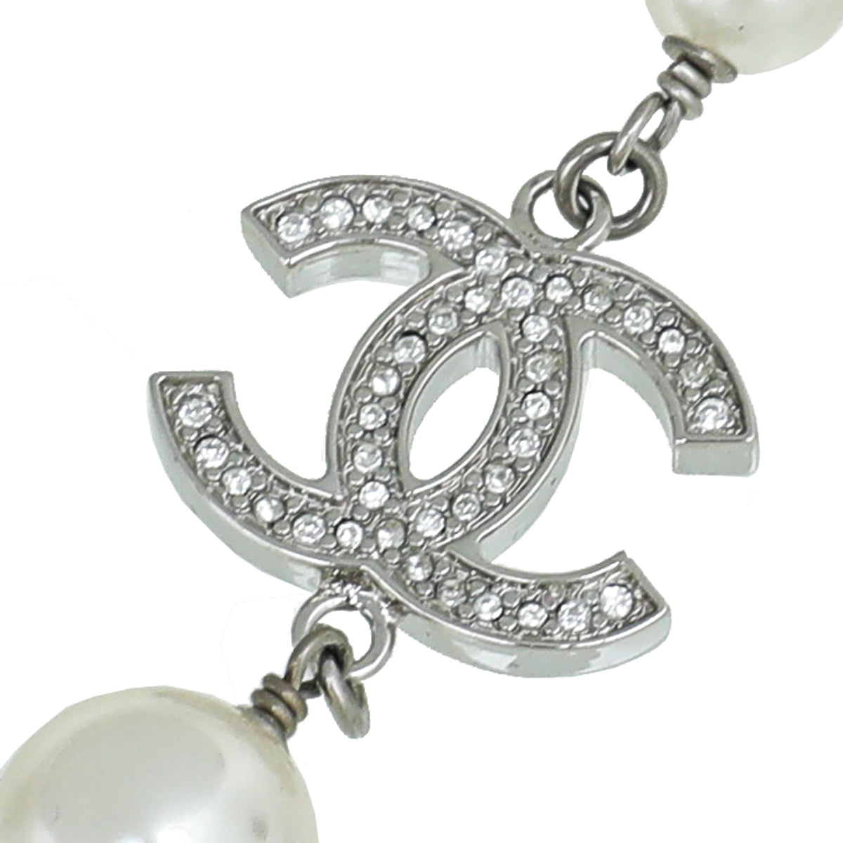 Chanel Silver CC Crystal Pearl Necklace