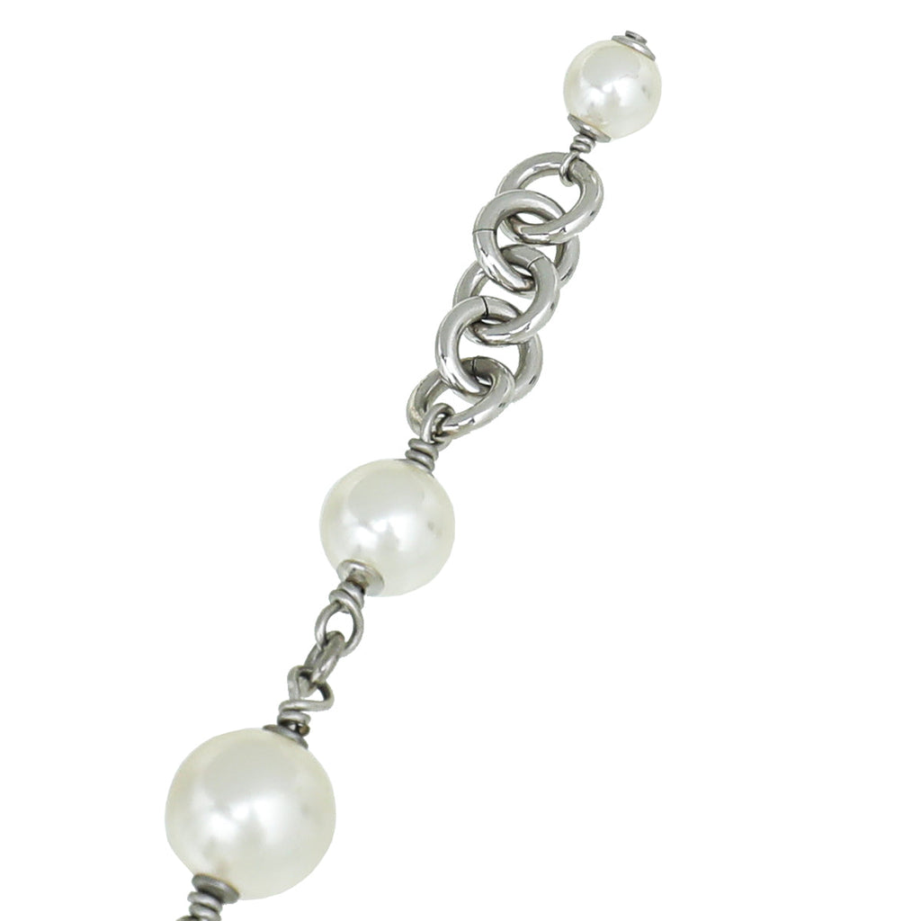 Chanel Silver CC Crystal Pearl Necklace