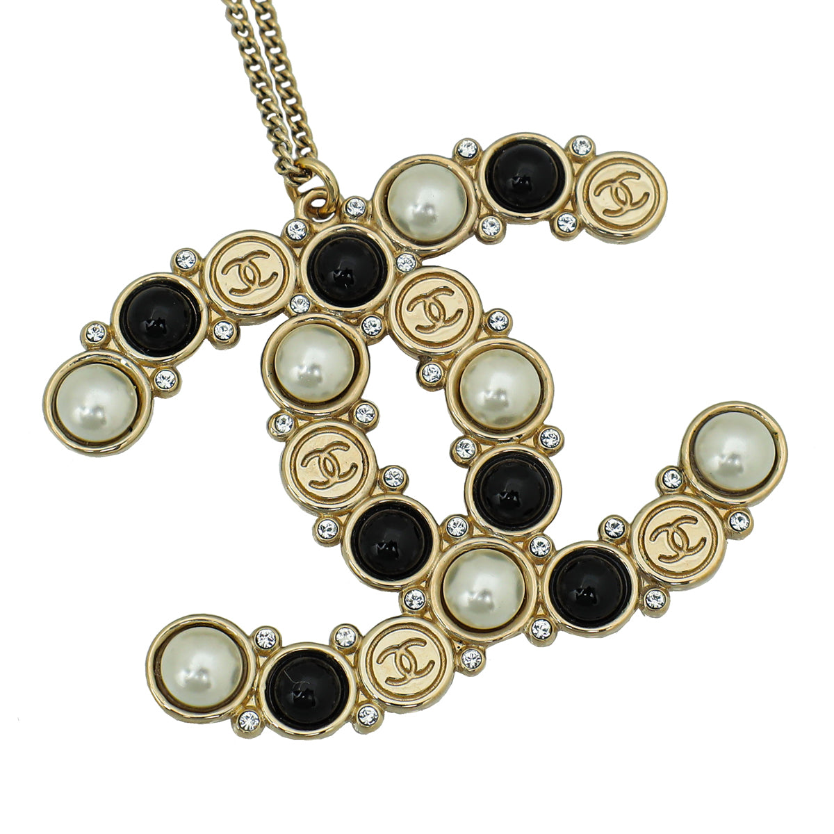 Chanel Bicolor CC Pearl Pendant Necklace