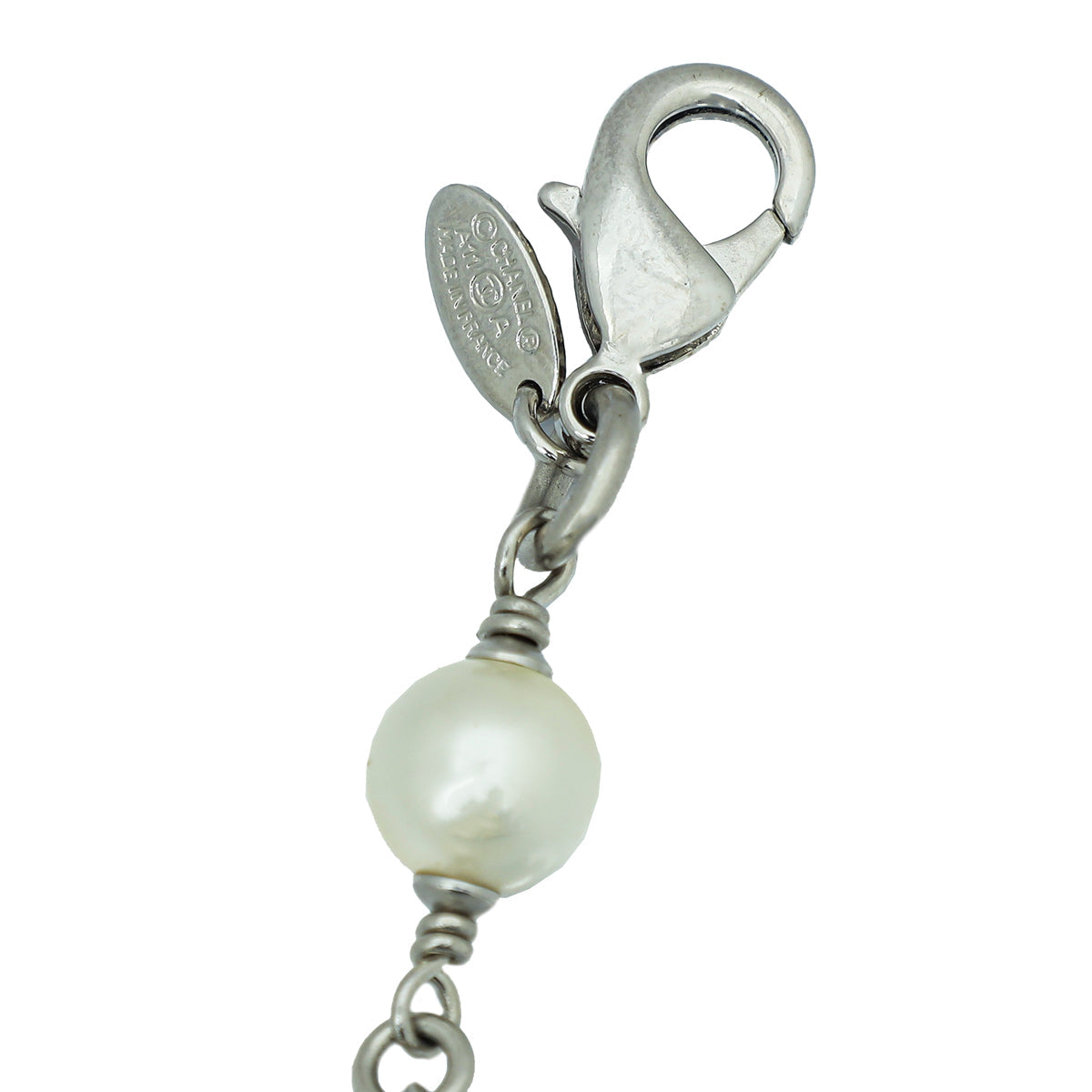 Chanel White CC Crystal Pearl Long Necklace