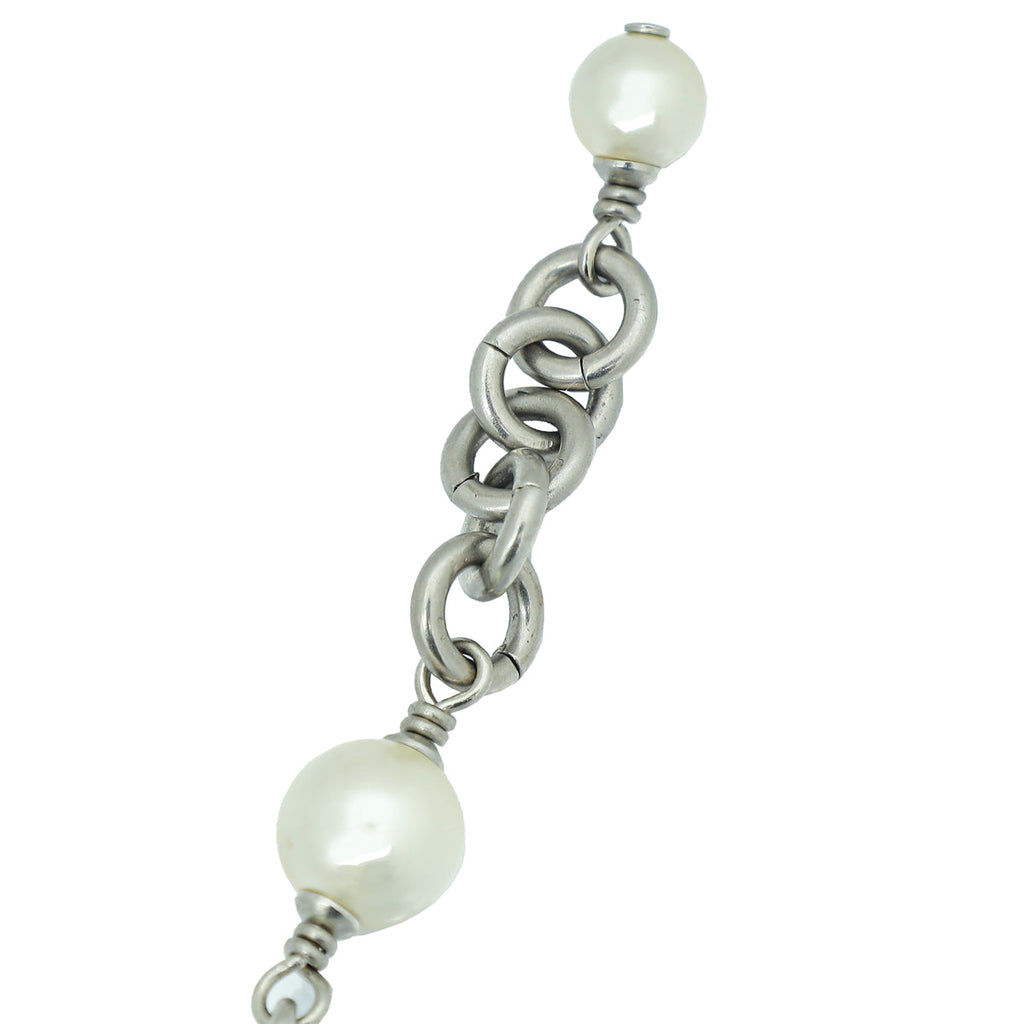 Chanel White CC Crystal Pearl Long Necklace